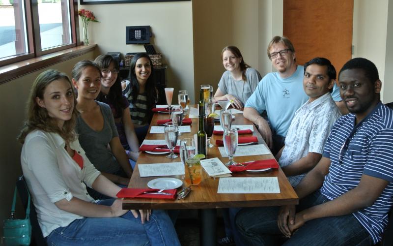 The Flowers group celebrates the end of the semester and successful dissertation defense of Dr. Kimberly Choquette