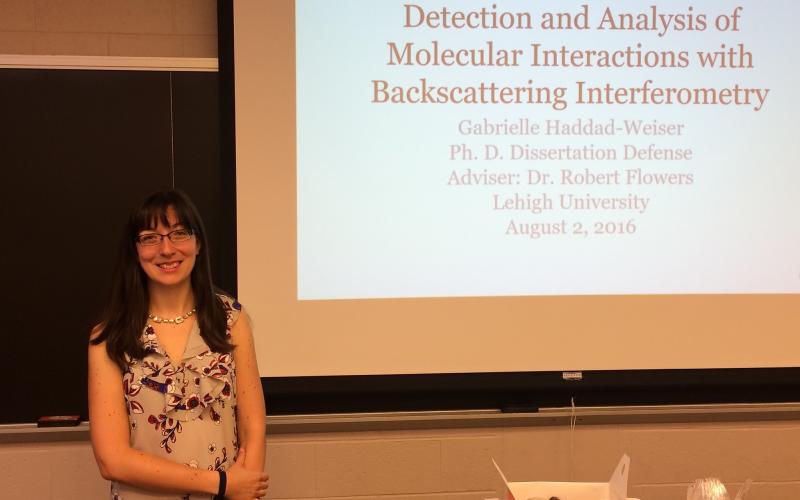 Congrats to Dr. Haddad-Weiser for passing her defense entitled "Detection and Analysis of Molecular Interactions with Backscattering Interferometry"!